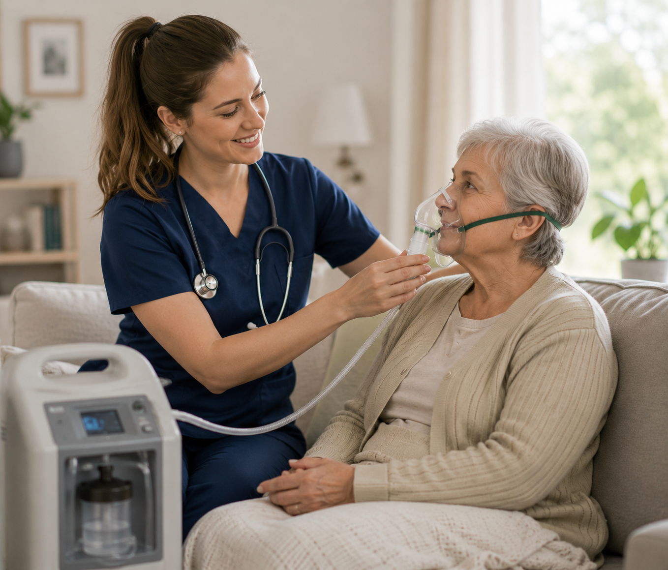 Nurse with elderly woman at home